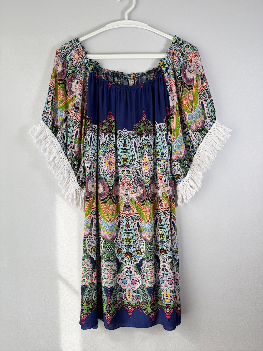 Anthropologie Uncle Frank Boho Medallion Print Fringe Tunic Dress XS